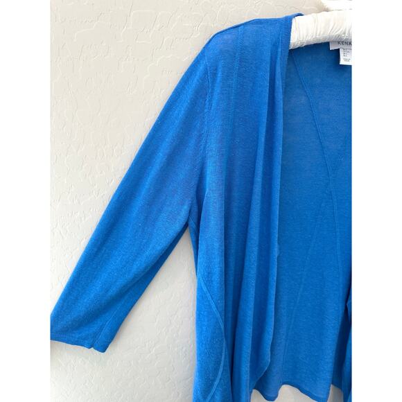 KENAR | Blue Linen Blend Lightweight Open Front Waterfall Cardigan | Large - Picture 3 of 7